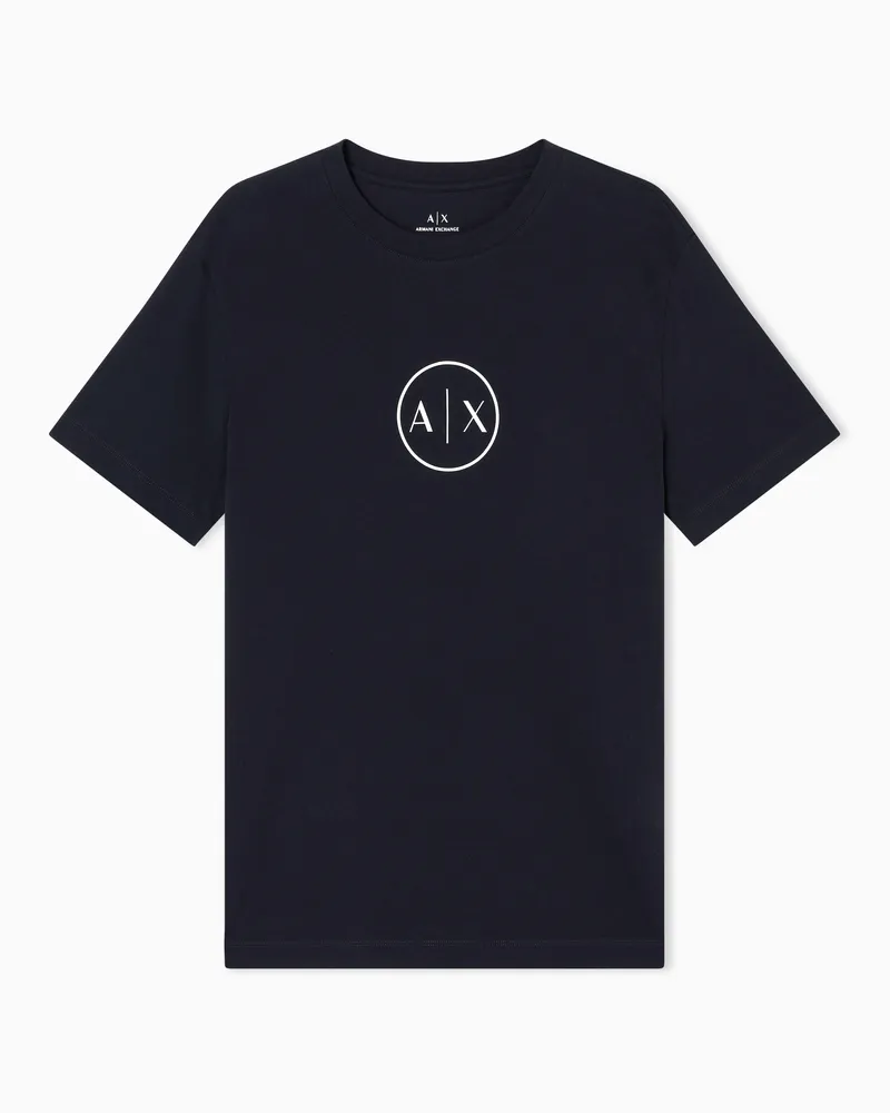 Armani Exchange T-Shirt mit normaler Passform und rundem Logo Marineblau