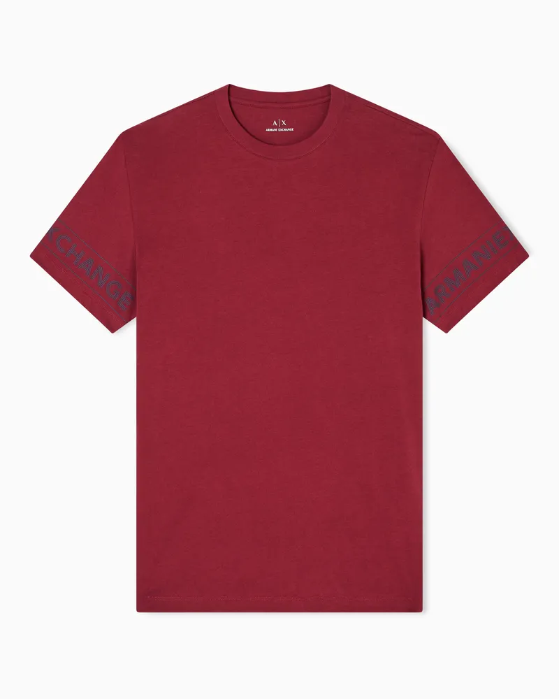 Armani Exchange T-Shirt mit normaler Passform und bedruckten Ärmeln Burgunderrot