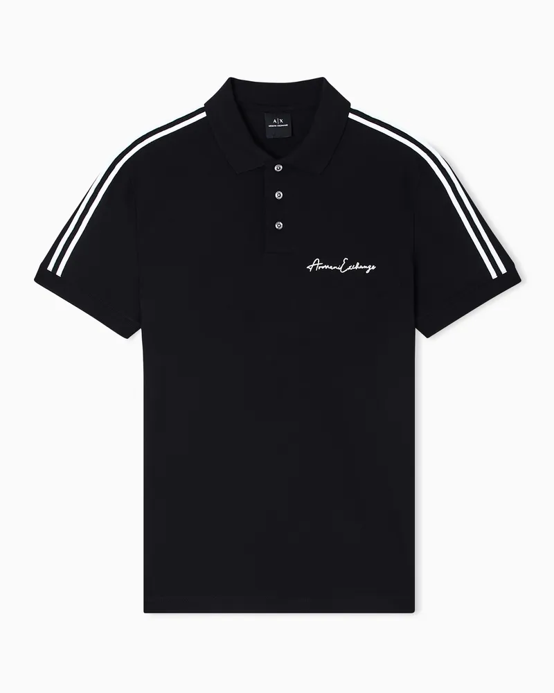 Armani Exchange Stretch-Piquet Polo aus Baumwolle Essential Signature Logo Schwarz