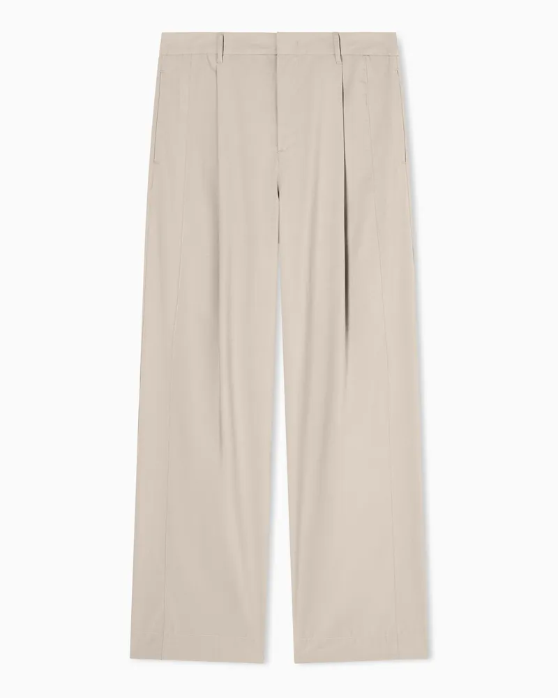 Armani Exchange Wide trousers in structured cotton with pleats Beige