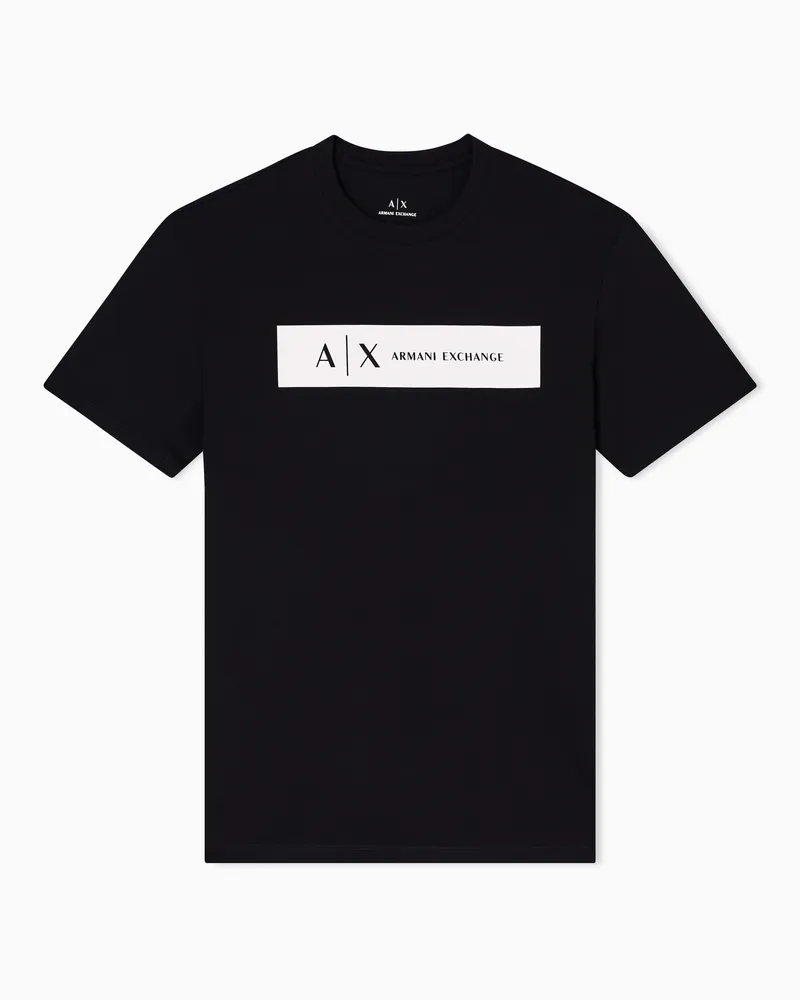 Armani Exchange T-Shirt mit normaler Passform und rechteckigem Logo Schwarz