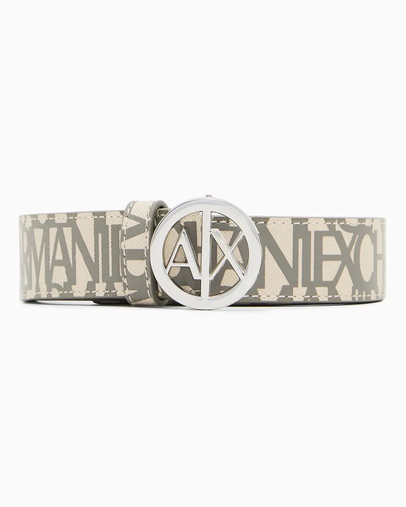 Armani Exchange Gürtel aus Öko-Leder mit runder Logo-Schnalle Beige