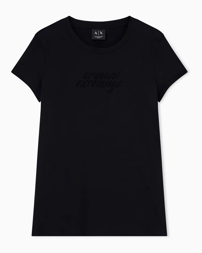 Armani Exchange Slim Fit T-Shirt aus Baumwolljersey mit Strassbesatz Schwarz
