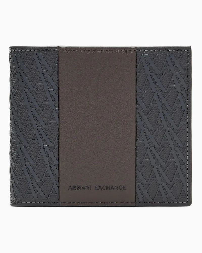 Armani Exchange Klappgeldbörse mit geprägtem Muster und einem Münzfach Grau