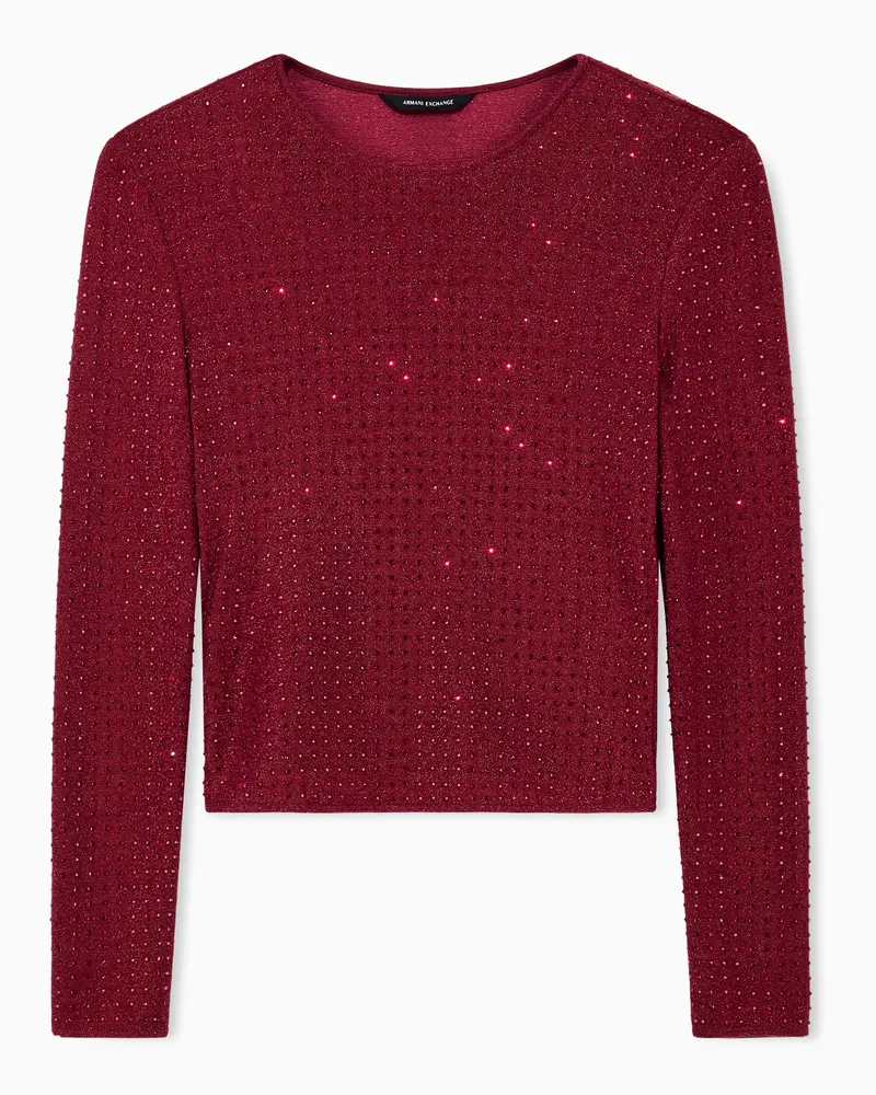 Armani Exchange Jersey Langarm Up for Party Pailletten schmale Passform Rot