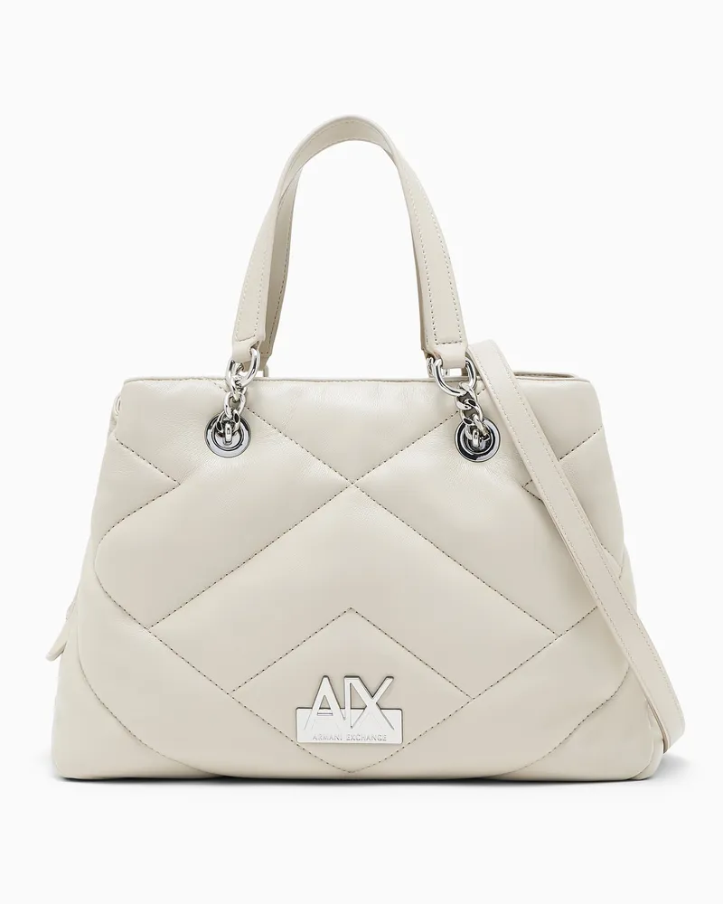 Armani Exchange Gesteppte Tragetasche mit Metalldetail und Kettengliedern Weiß