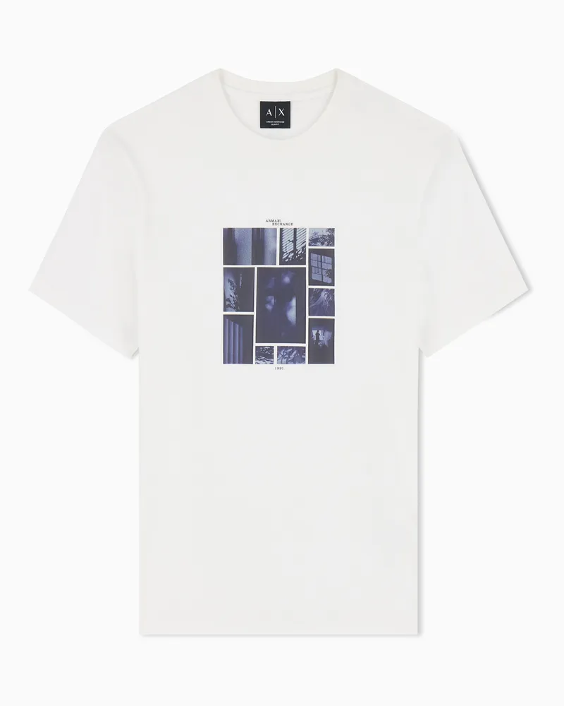 Armani Exchange Slim Fit T-Shirt aus Baumwolljersey mit grafischem Print Weiß