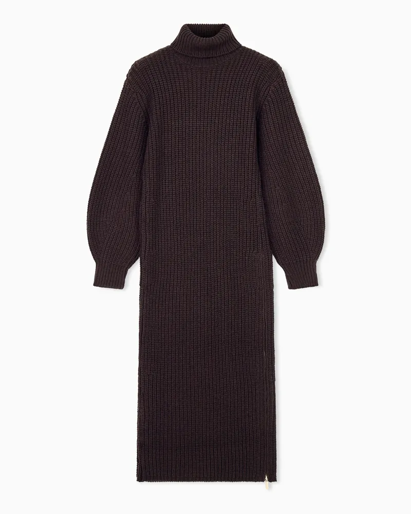 Armani Exchange Rippstrickkleid aus Schurwolle mit Rollkragen Braun