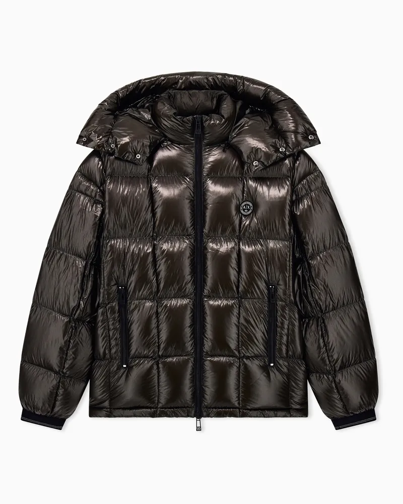 Armani Exchange Daunenjacke Regular Fit aus glänzendem Nylon mit Kapuze Braun