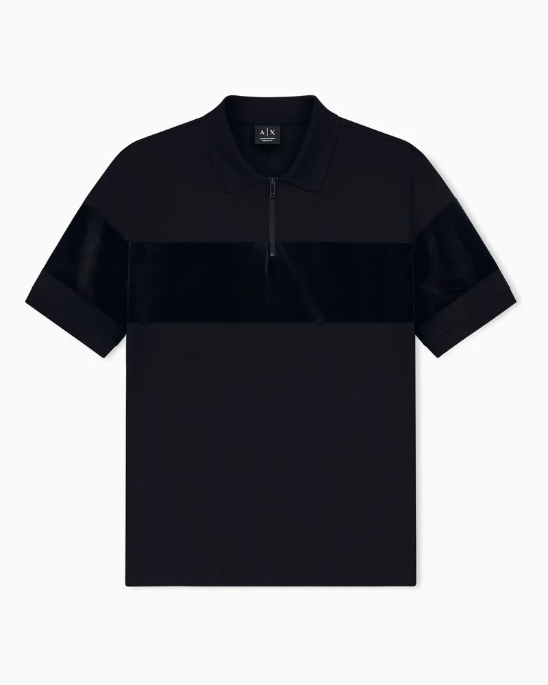 Armani Exchange Poloshirt aus Baumwolljersey mit halbem Reißverschluss Schwarz