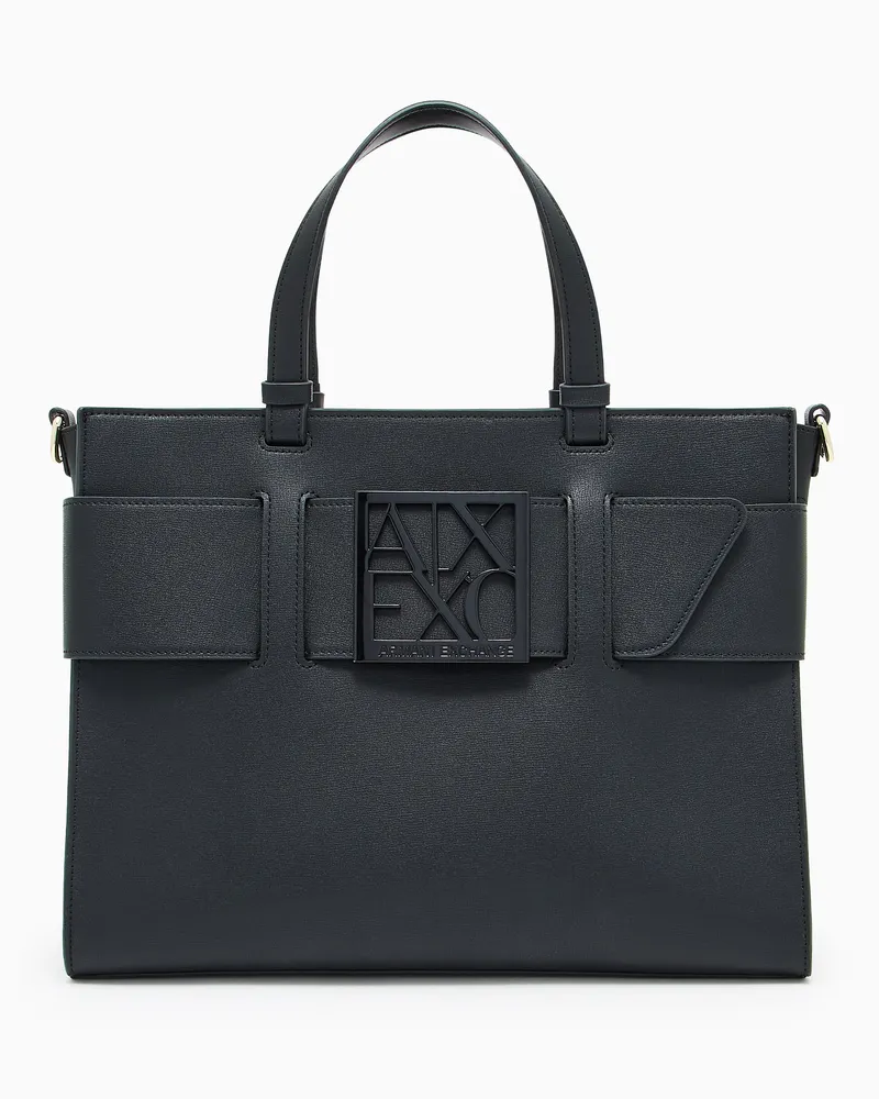 Armani Exchange Große Tragetasche mit Doppelgriffen und Schultergurt Schwarz