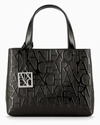 Armani Exchange Shopper mit Allover Geprägtem Logo-schriftzug Schwarz