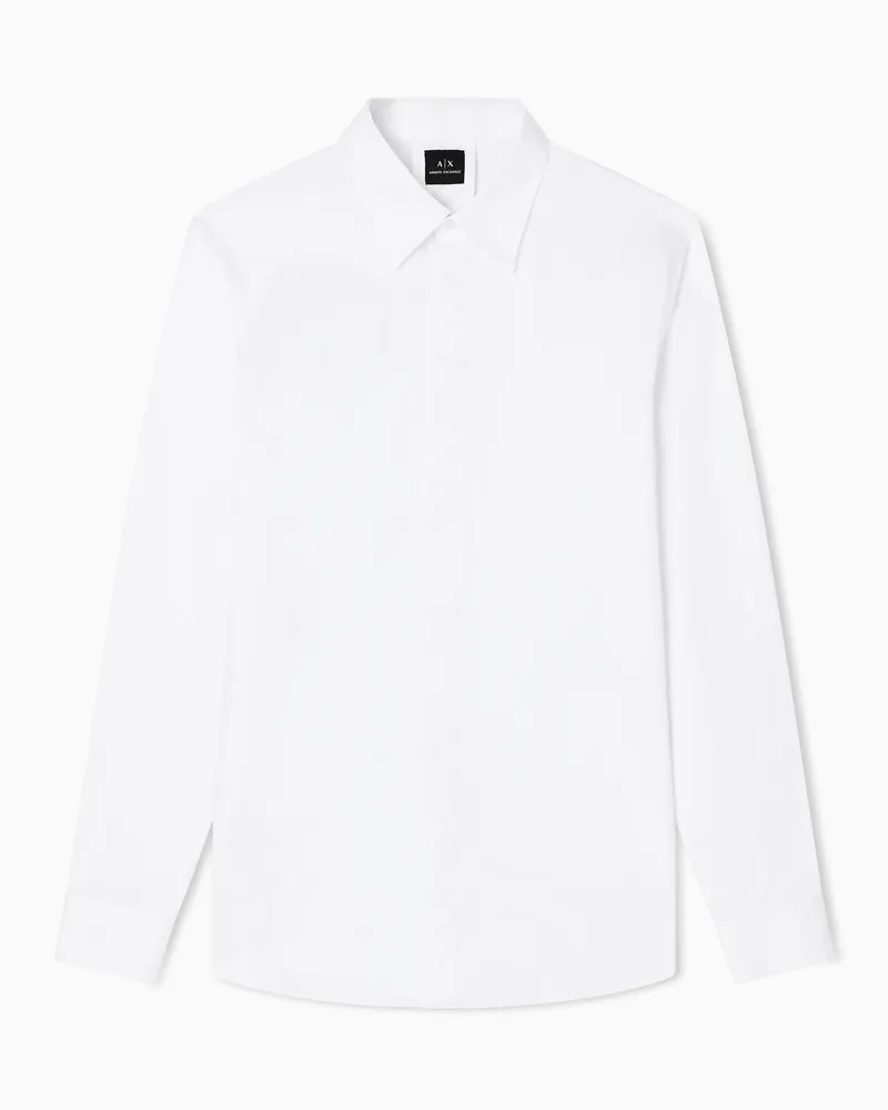 Armani Exchange Slim Fit-Hemd aus Stretch-Baumwolle Weiß