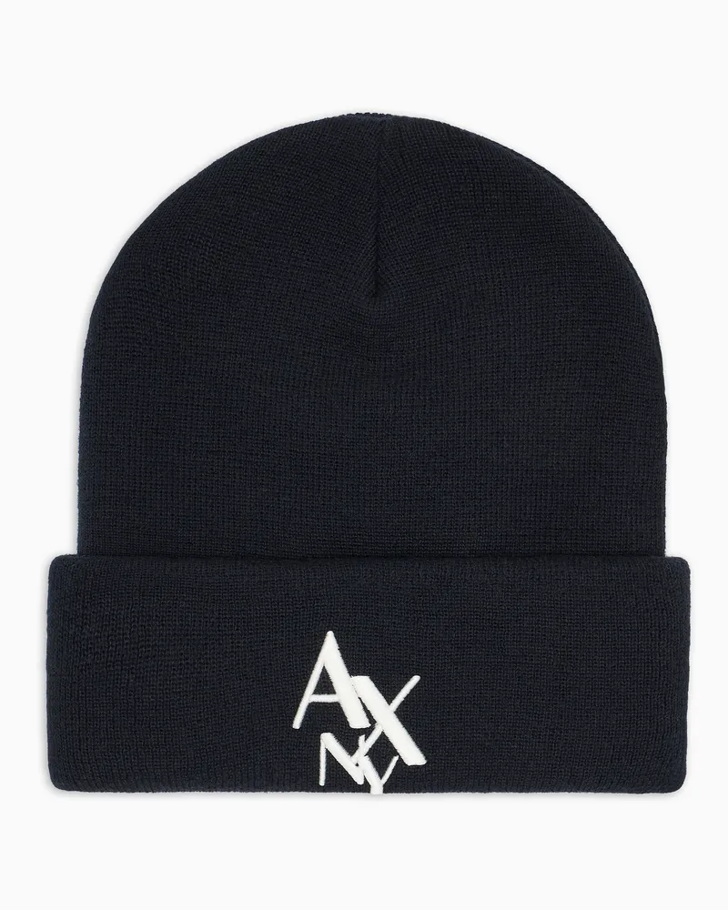 Armani Exchange Beanie-Mütze mit NY ASV-Logo Marineblau