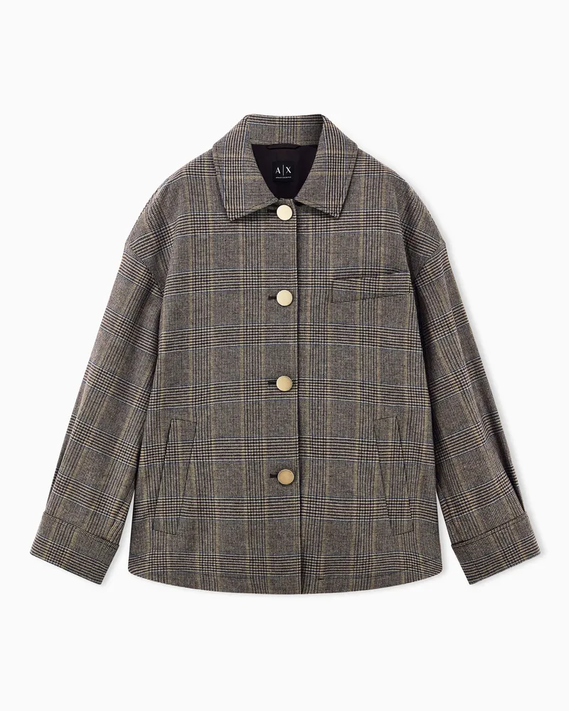 Armani Exchange Karierter Regular Fit Blouson aus Schurwolle mit Knöpfen Braun
