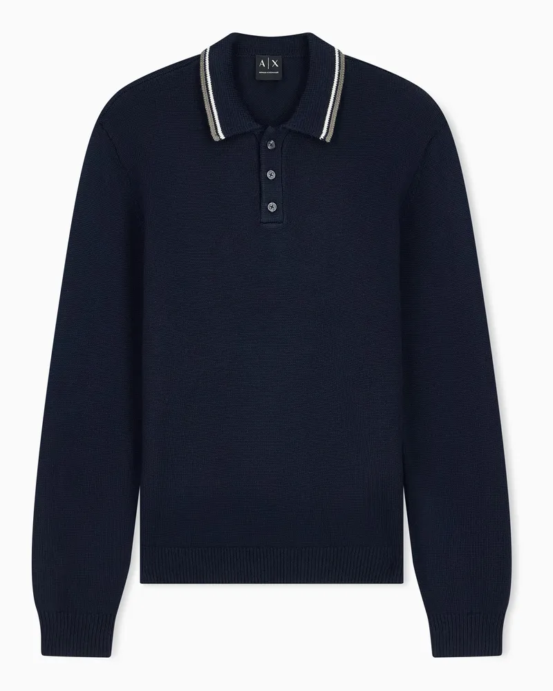 Armani Exchange Regular Fit Strickpolo aus Schurwolle und Baumwolle Marineblau