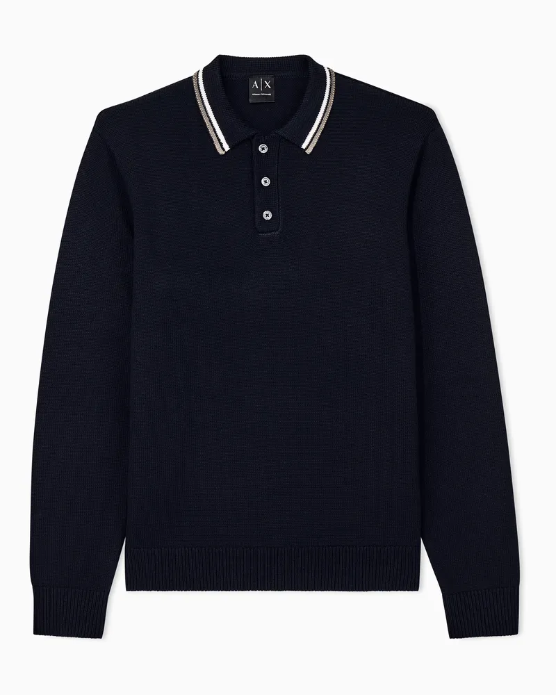 Armani Exchange Regular Fit Strickpolo aus Schurwolle und Baumwolle Marineblau
