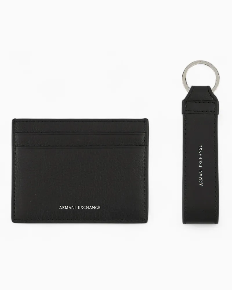Armani Exchange Set mit Kartenetui und Schlüsselanhänger aus Leder Schwarz