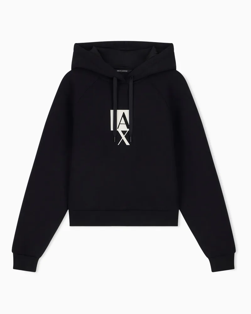 Armani Exchange Verkürzter Hoodie Up For Party aus Scuba mit Rippbündchen Schwarz