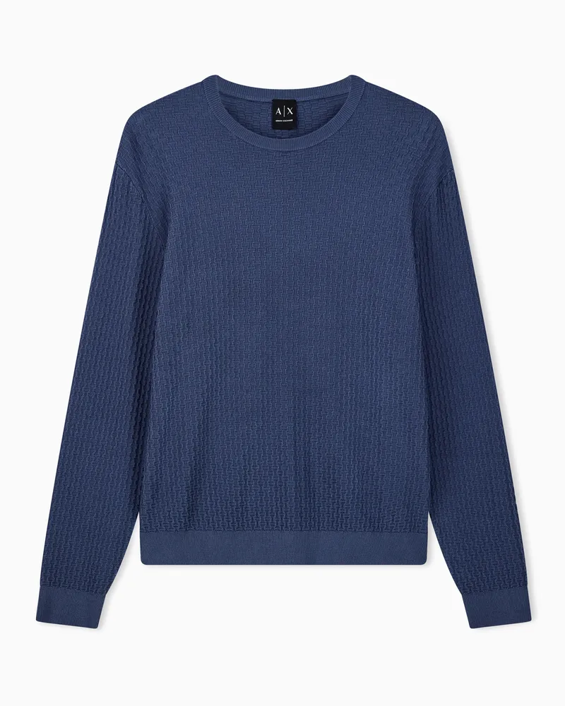 Armani Exchange Strukturierter Rundhalspullover aus Viskosemix Hellblau