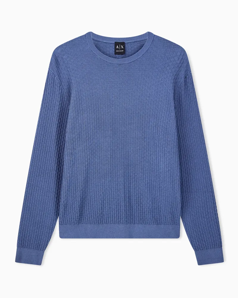 Armani Exchange Strukturierter Rundhalspullover aus Viskosemix Hellblau