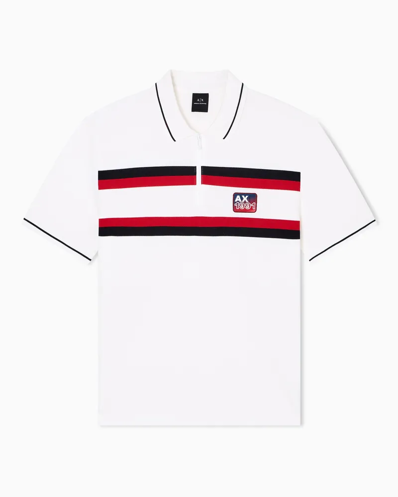 Armani Exchange Poloshirt im Regular Fit mit Reißverschluss und Kontraststreifen Weiß