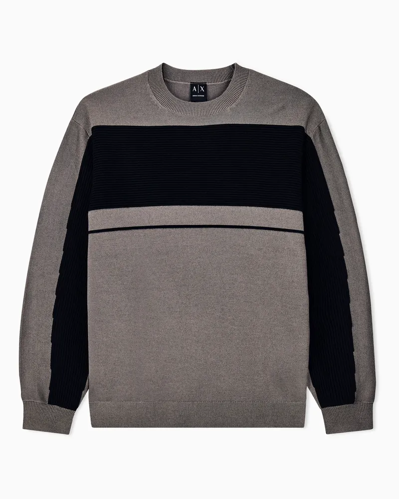 Armani Exchange Pullover Regular Fit Rundhals aus Schurwolle und Baumwolle Braun
