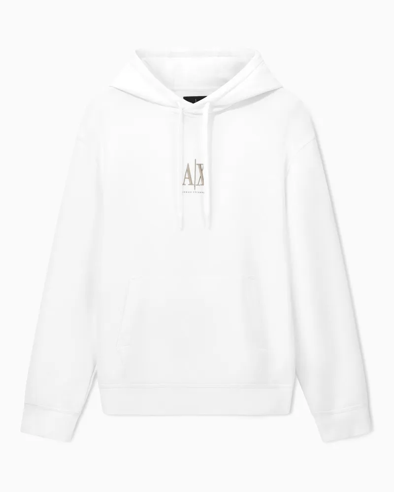 Armani Exchange Kapuzenpullover aus Stretch-Baumwolle mit Kordelzug Icon Weiß