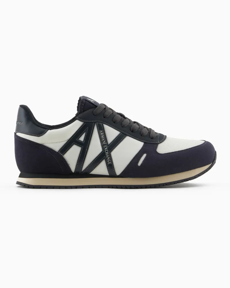 Armani Exchange Sneakers aus Öko-Wildleder, Mesh und Nylon Marineblau