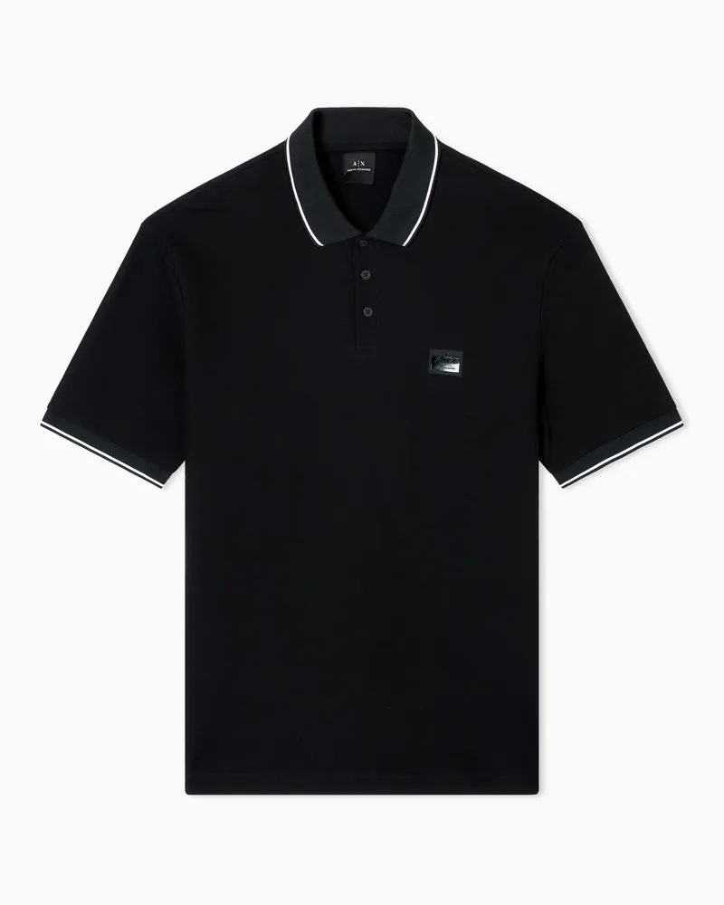 Armani Exchange Poloshirt mit normaler Passform und kontrastierenden Profilen Schwarz
