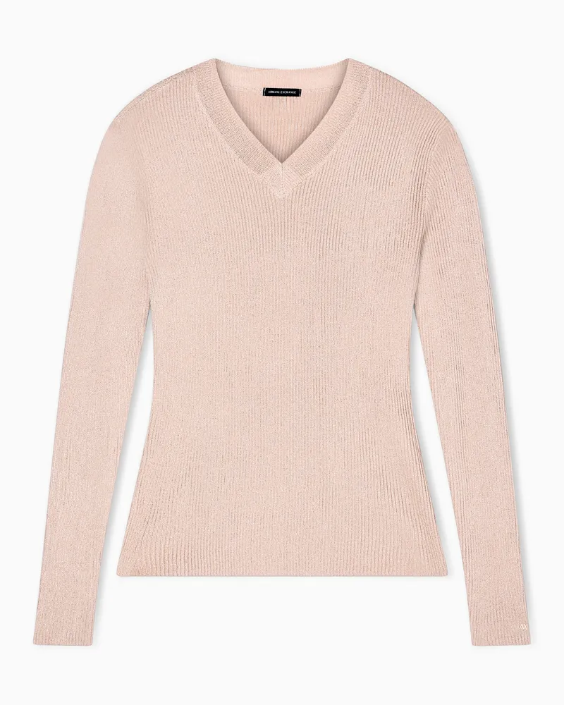 Armani Exchange Pullover aus Lurexgarn mit V-Ausschnitt Beige