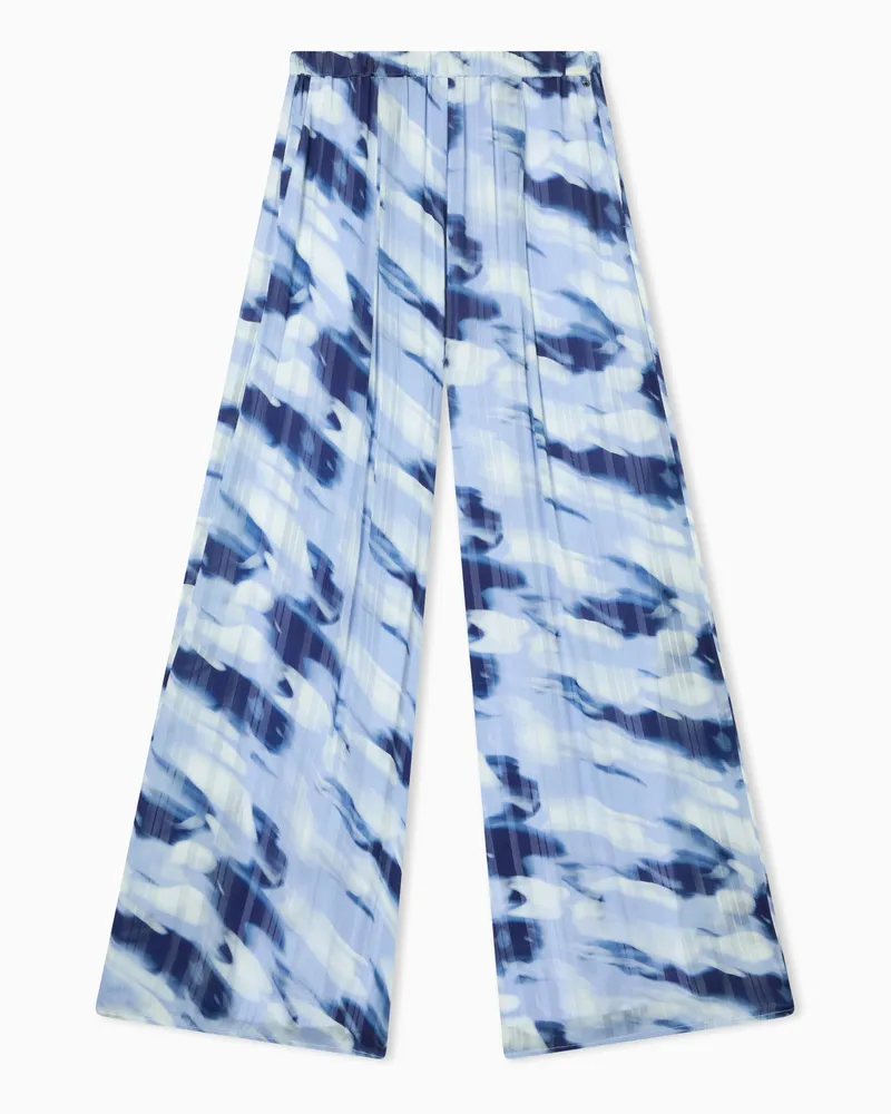 Armani Exchange Printed Striped Georgette Palazzo Pants Hellblau