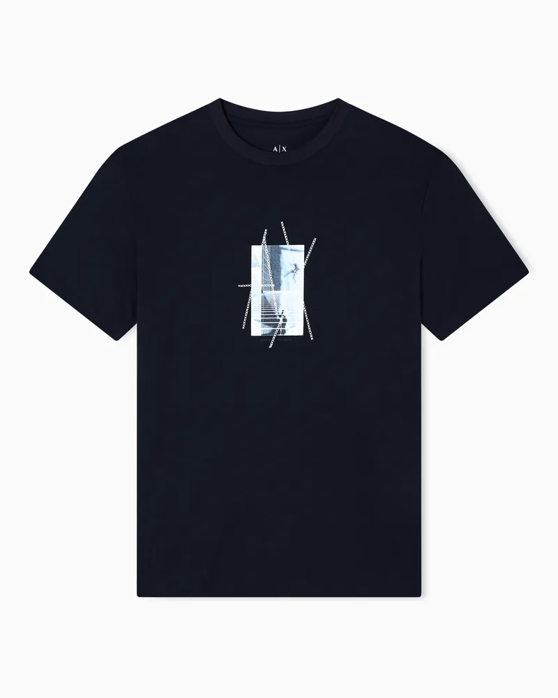 Armani Exchange T-Shirt mit Grafikdruck in normaler Passform Marineblau
