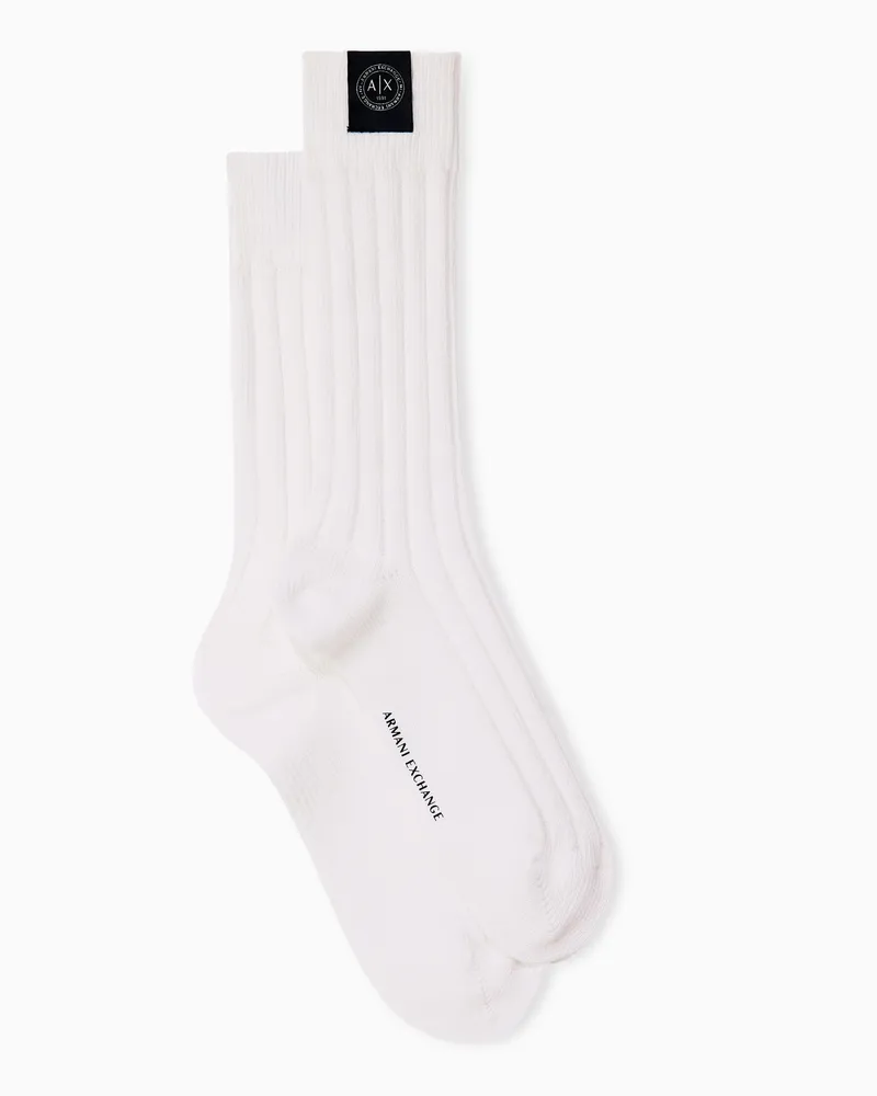 Armani Exchange Regular Fit Socken aus gerippter Baumwolle Weiß