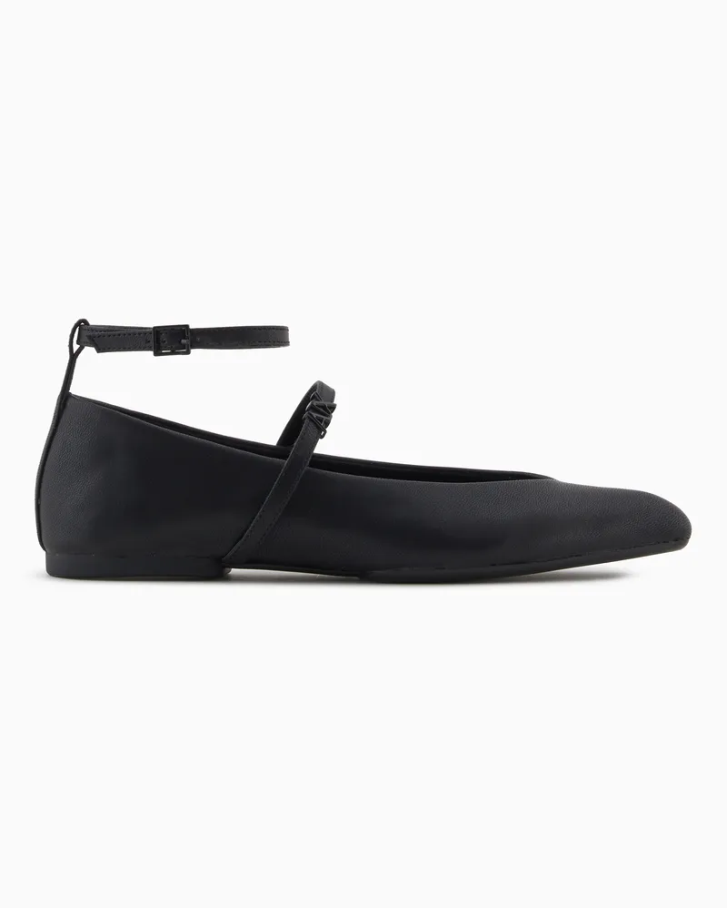 Armani Exchange Spitz zulaufende Ballerinas mit zwei Riemchen Schwarz