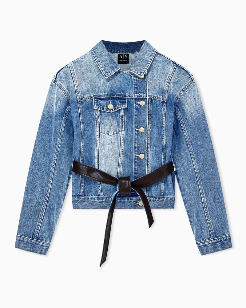Armani Exchange Blousonjacke aus Baumwolldenim mit Bindegürtel Blau