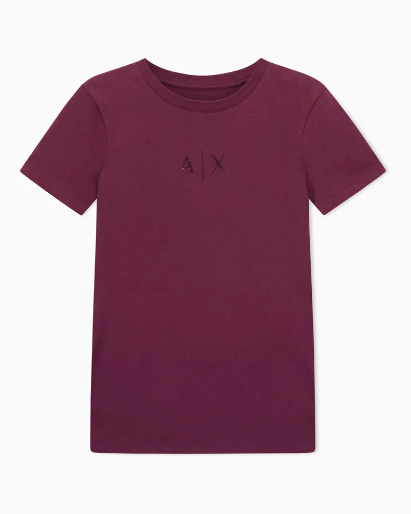Armani Exchange T-Shirt mit normaler Passform und Glitzerlogo Burgunderrot