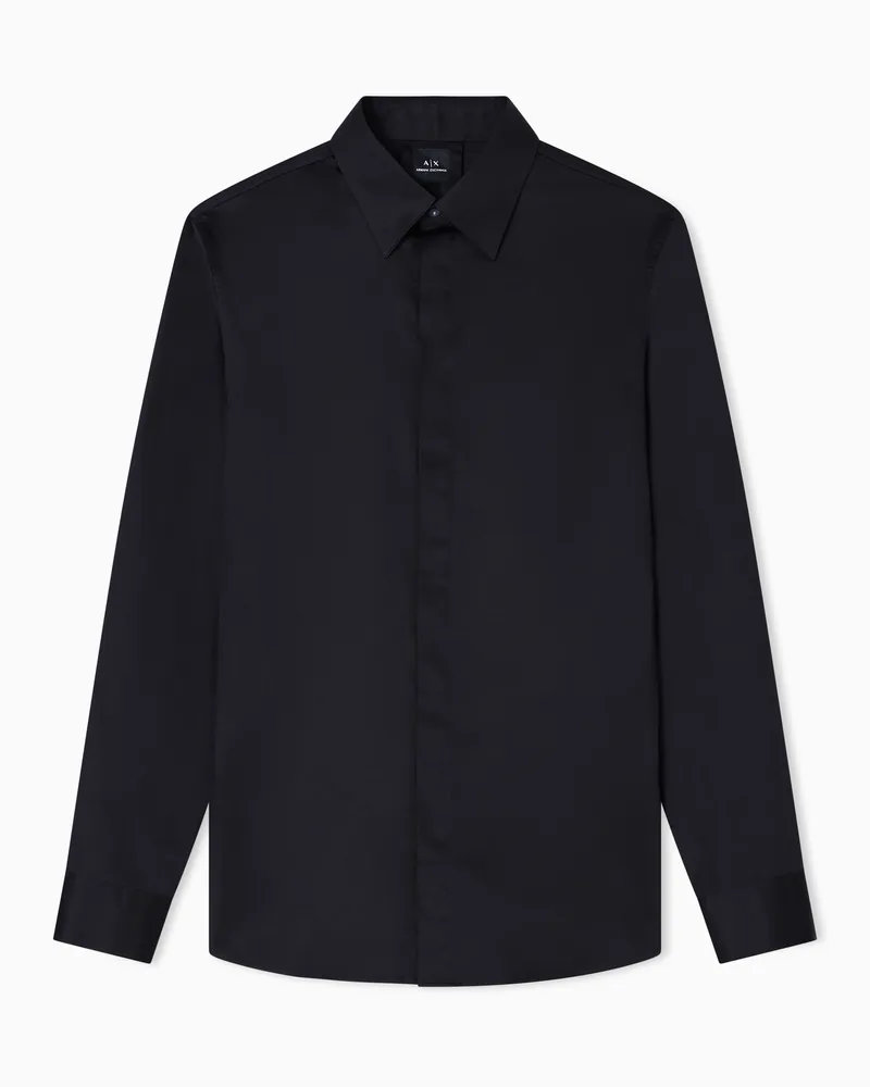 Armani Exchange Slim Fit-Hemd aus Stretch-Baumwolle Schwarz