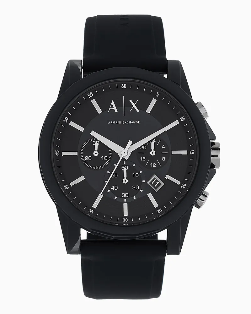 Armani Exchange Chronograph Black Silicone Watch Schwarz