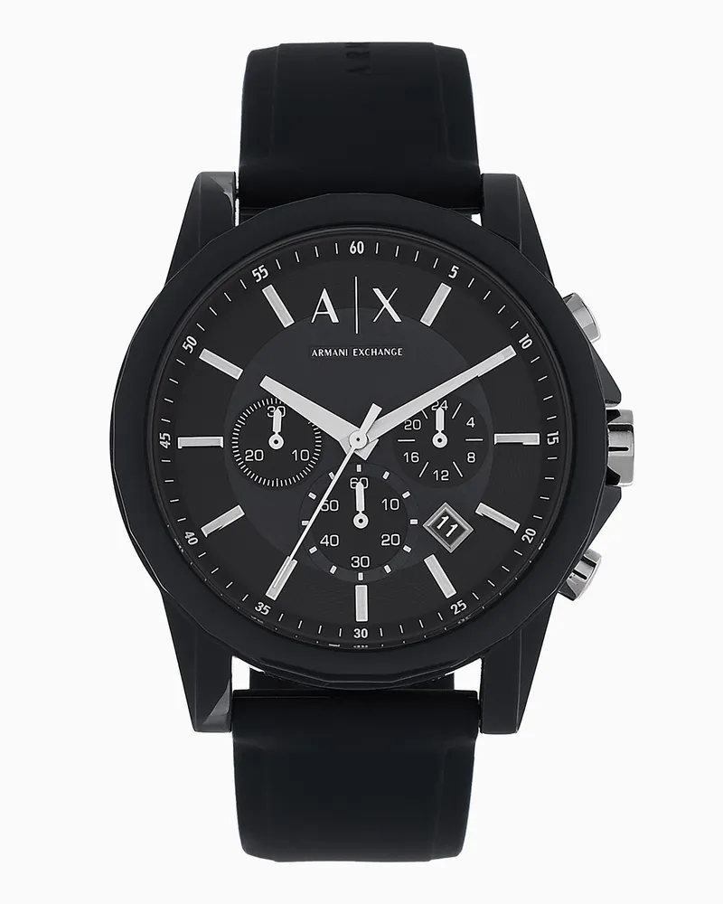 Armani Exchange Chronograph Black Silicone Watch Schwarz