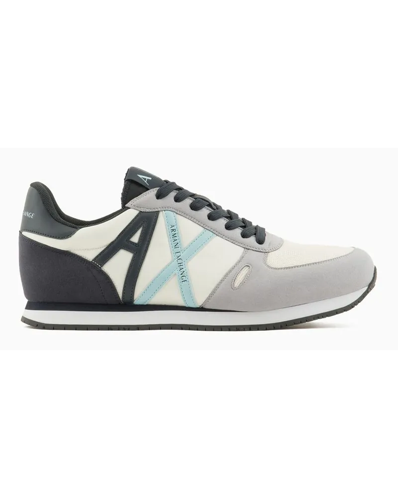 Armani Exchange Sneaker Aus Öko-wildleder, Mesh und Nylon Azurblau