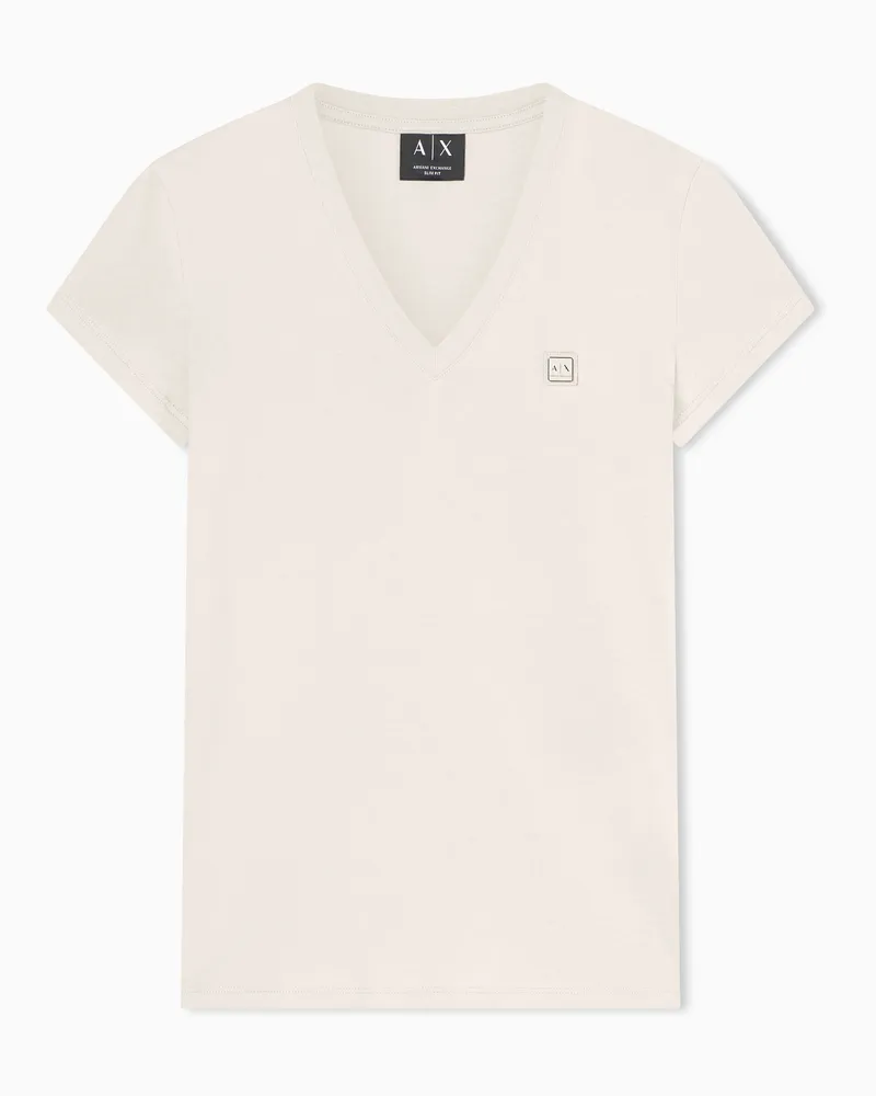 Armani Exchange Schmal geschnittenes T-Shirt aus Baumwolljersey Beige