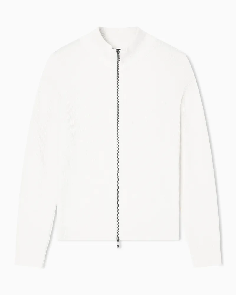 Armani Exchange Gerippte Strickjacke mit durchgehendem Reißverschluss Weiß