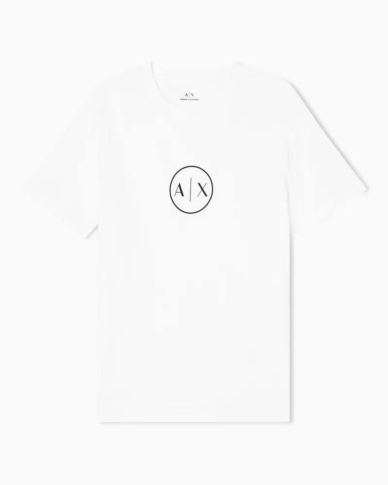 Armani Exchange T-Shirt mit normaler Passform und rundem Logo Weiß