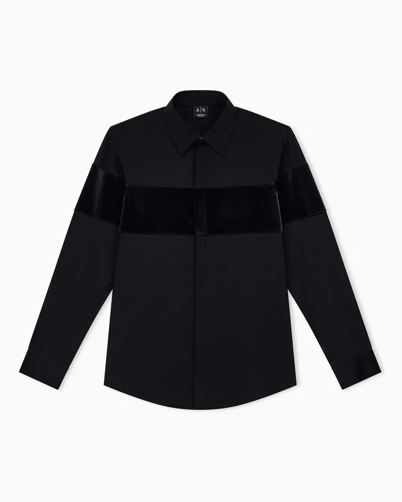 Armani Exchange Hemd Up For Party aus Stretch-Baumwollsatin mit Samtband Schwarz