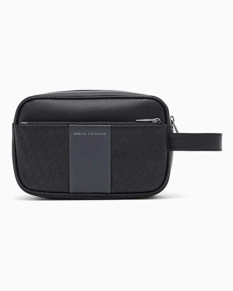 Armani Exchange Kulturbeutel mit dezenter Struktur und einem Reißverschluss Schwarz