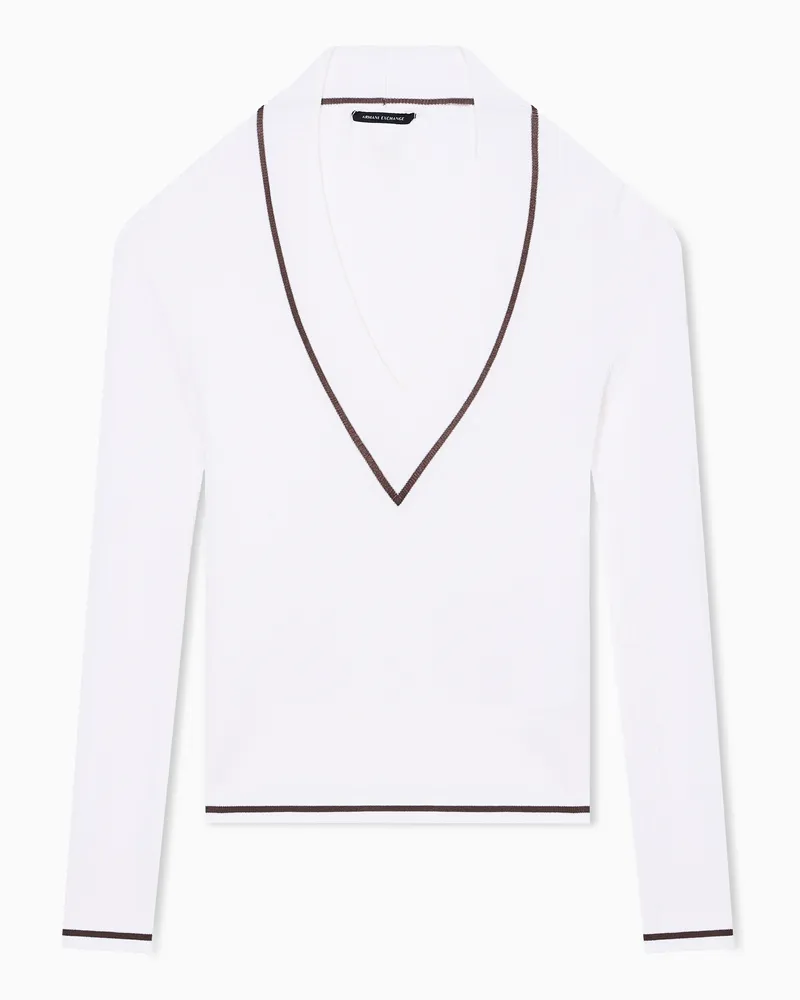 Armani Exchange Pullover aus recycelter Viskose mit gewebten Details Weiß