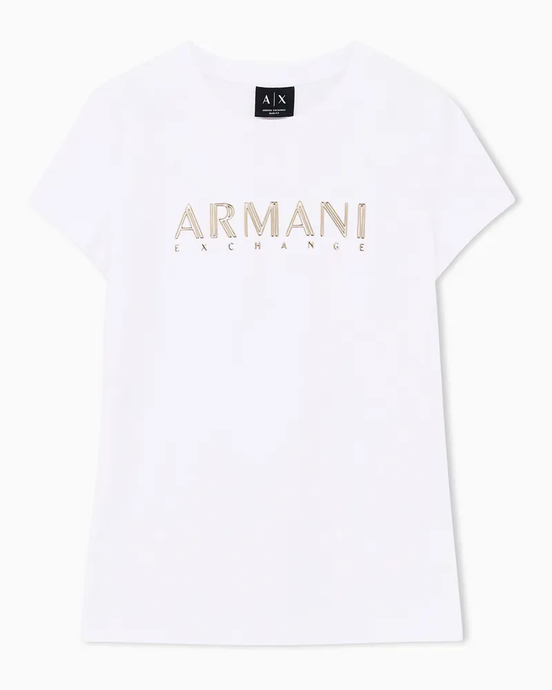 Armani Exchange Slim Fit T-Shirt aus Bio-Baumwolljersey mit Schriftzug Weiß
