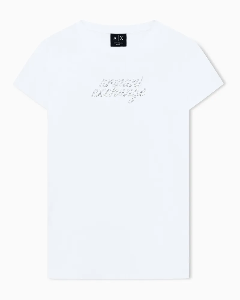 Armani Exchange Slim Fit T-Shirt aus Baumwolljersey mit Strassbesatz Weiß