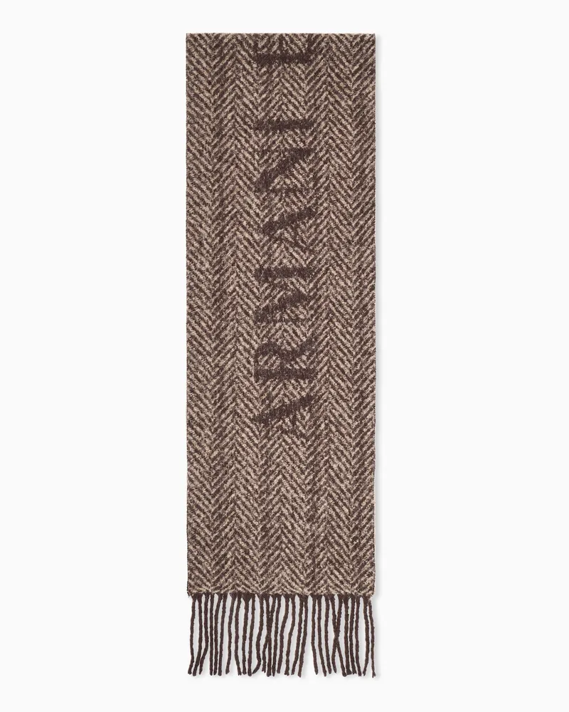 Armani Exchange Stola mit Fischgrätenmuster und Fransen weich Braun